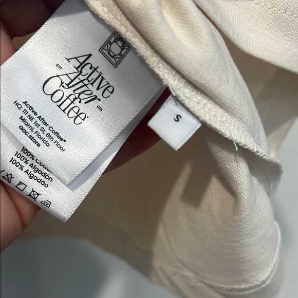 Active after coffee aac Cream Short Sleeve Soft Cotton Casual graphic Tee small - Picture 5 of 6